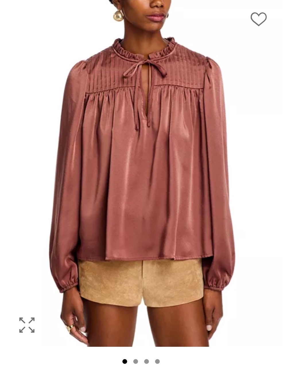 Wayf Satin Long-Sleeve Ruffle-Neck Blouse — Lilac Mauve. Size M. NWT